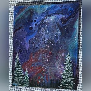'Christmas Aurora' Handcrafted Embellished Acrylic Paint Pour